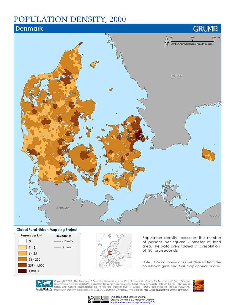 taani rahvastiku tiheduse kaart